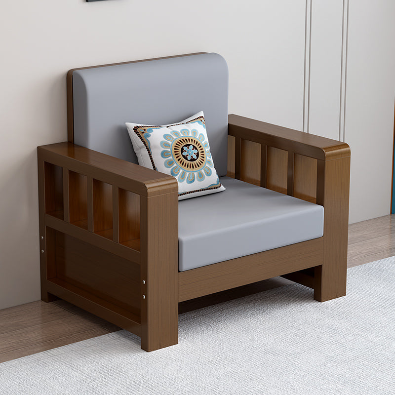 Modern Farmhouse Sofa in Solid Wood with Square Arms for Living Room
