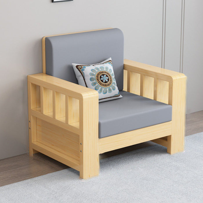 Modern Farmhouse Sofa in Solid Wood with Square Arms for Living Room