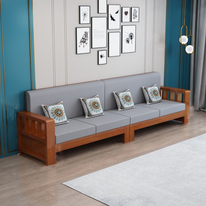 Modern Farmhouse Sofa in Solid Wood with Square Arms for Living Room