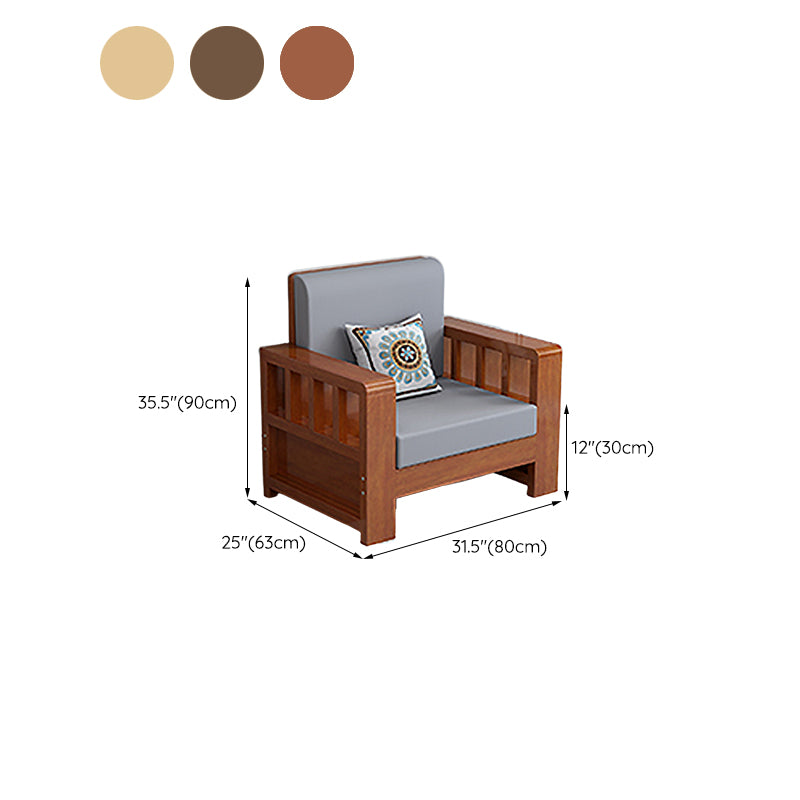Modern Farmhouse Sofa in Solid Wood with Square Arms for Living Room