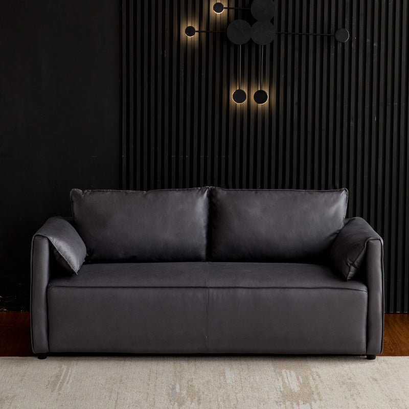 29.52" H Solid Color Faux Leather Sofa Wood Frame Pillow Top Arm Sofa