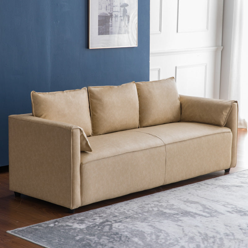 29.52" H Solid Color Faux Leather Sofa Wood Frame Pillow Top Arm Sofa