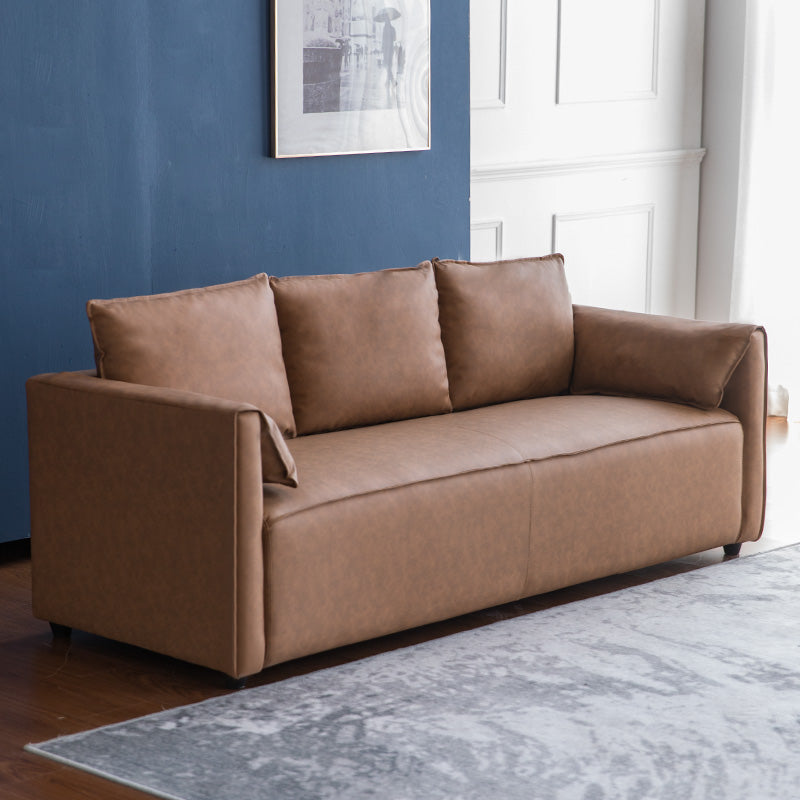 29.52" H Solid Color Faux Leather Sofa Wood Frame Pillow Top Arm Sofa