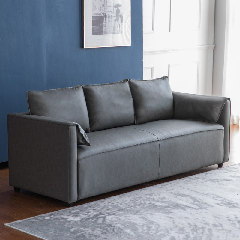 29.52" H Solid Color Faux Leather Sofa Wood Frame Pillow Top Arm Sofa