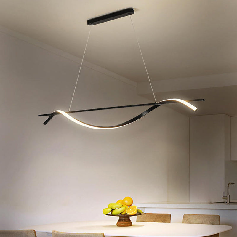 Metal Linear Pendant Light Kit Modern 1 Light Island Lights in Black