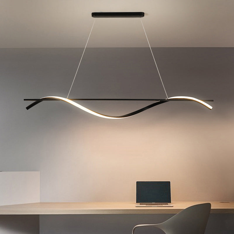 Metal Linear Pendant Light Kit Modern 1 Light Island Lights in Black