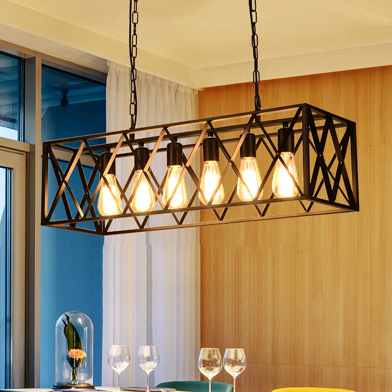 4 / 6 - Light Ceiling Pendant Iron Frame Industrial Rectangle Kitchen Island Fixture