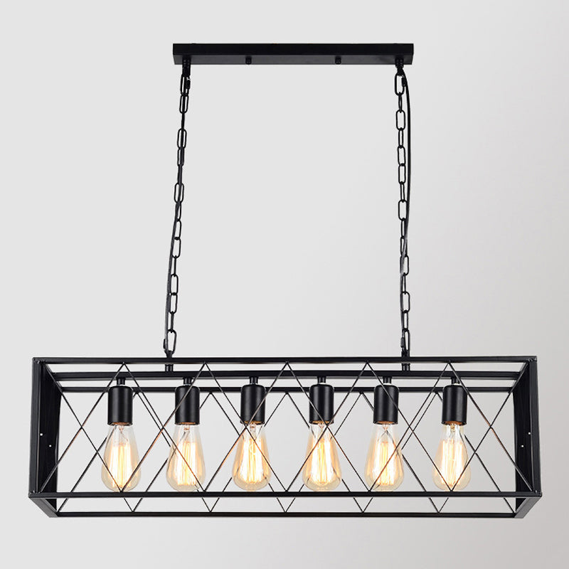 4 / 6 - Light Ceiling Pendant Iron Frame Industrial Rectangle Kitchen Island Fixture