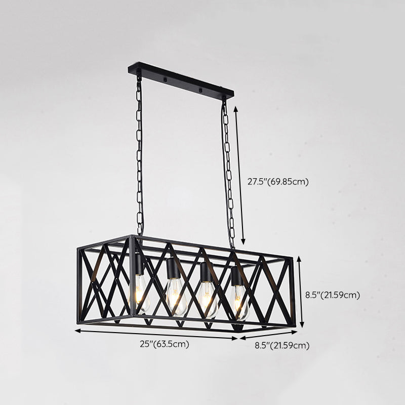 4 / 6 - Light Ceiling Pendant Iron Frame Industrial Rectangle Kitchen Island Fixture
