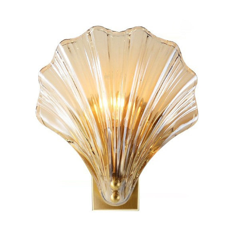 1-Light Shell-shaped Wall Mount Light Contemporary Copper Wall Lamp with Glass Shade