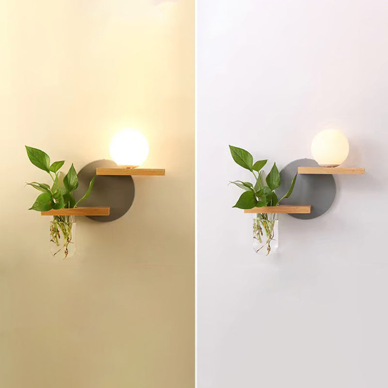 Modern Style Wall Light Fixture Wooden Wall Light Sconce without Plants for Bedroom