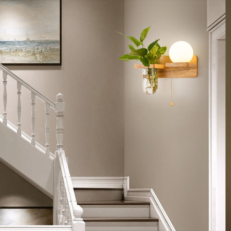 Modern Style Wall Light Fixture Wooden Wall Light Sconce without Plants for Bedroom