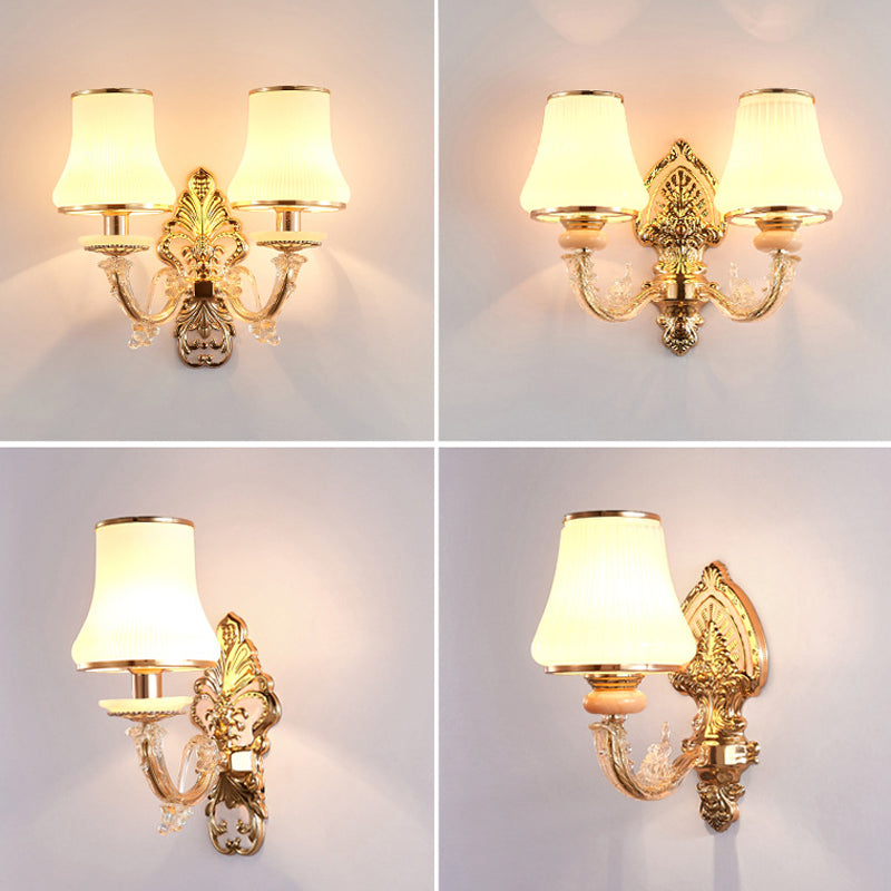 Modernist Wall Sconce Glass Wall Light Fixture in Gold for Living Room