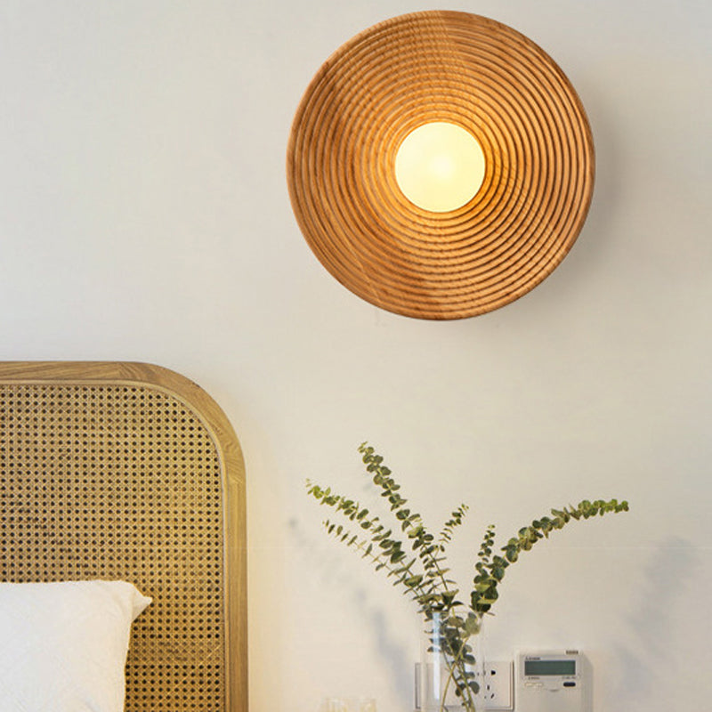 Round Shape Wood Wall Mount Light Modern Style 1-Light Wall Light Sconce