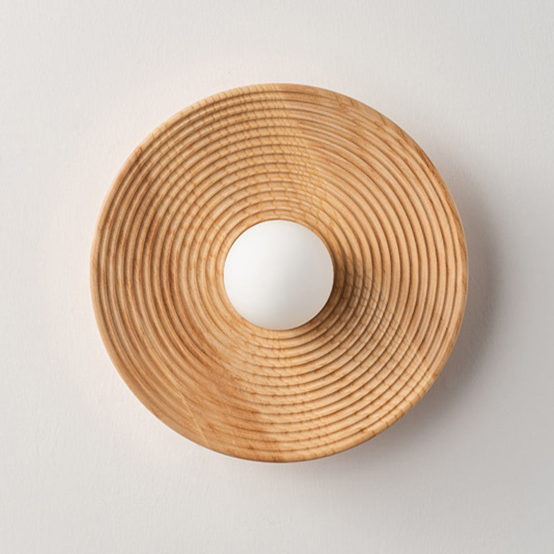 Round Shape Wood Wall Mount Light Modern Style 1-Light Wall Light Sconce