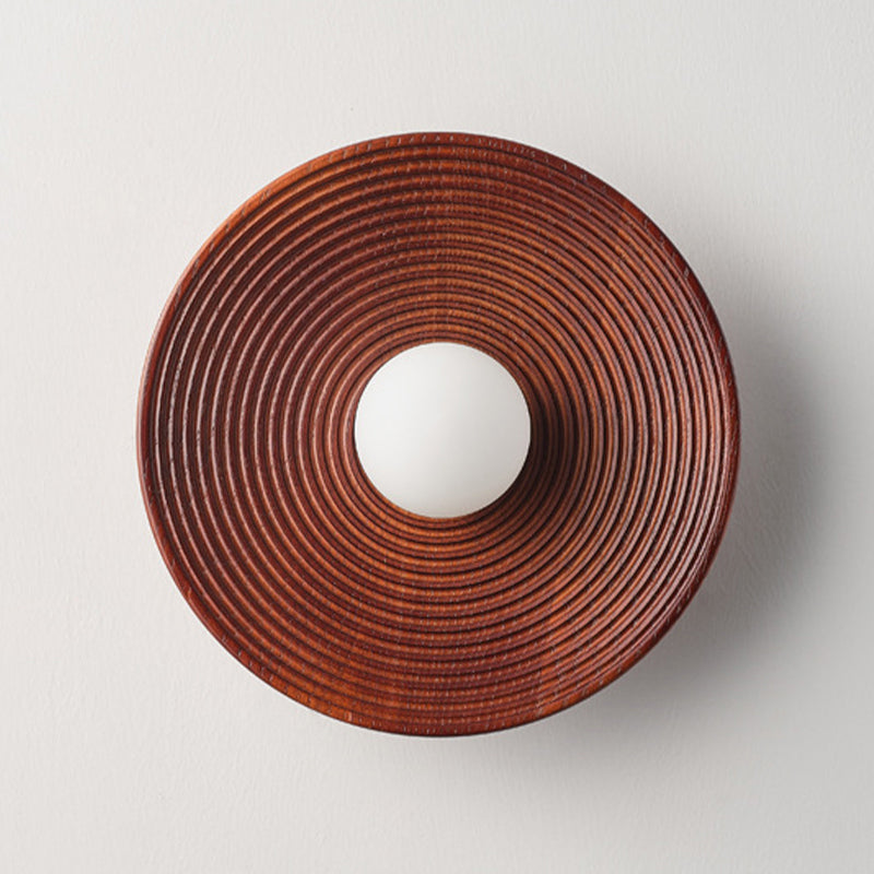 Round Shape Wood Wall Mount Light Modern Style 1-Light Wall Light Sconce