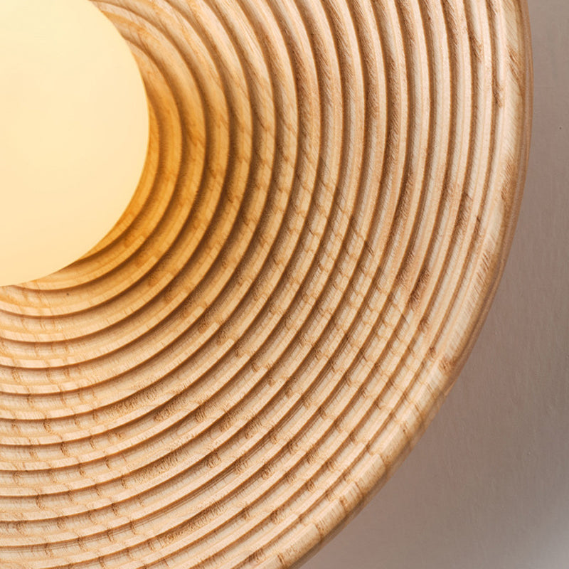 Round Shape Wood Wall Mount Light Modern Style 1-Light Wall Light Sconce