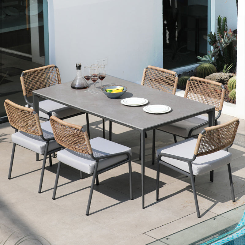 Metal Industrial Dining Table Gray Water Resistant Patio Table