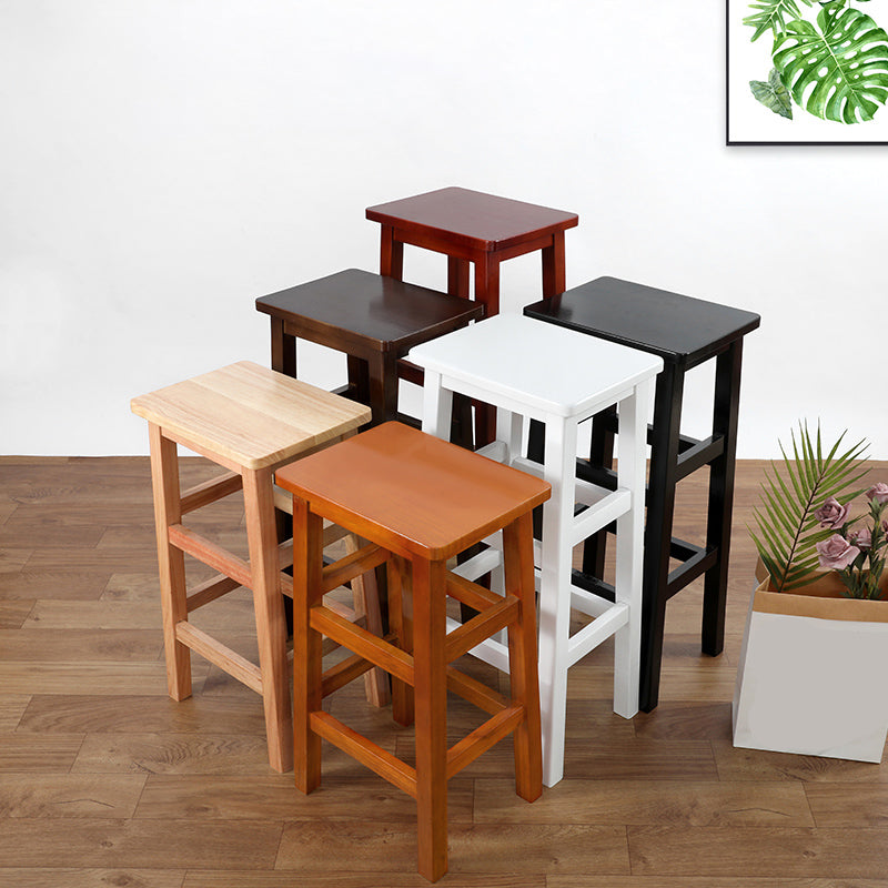 Solid Wood Bar Stool Footrest Armless Counter Stool for Dining Room