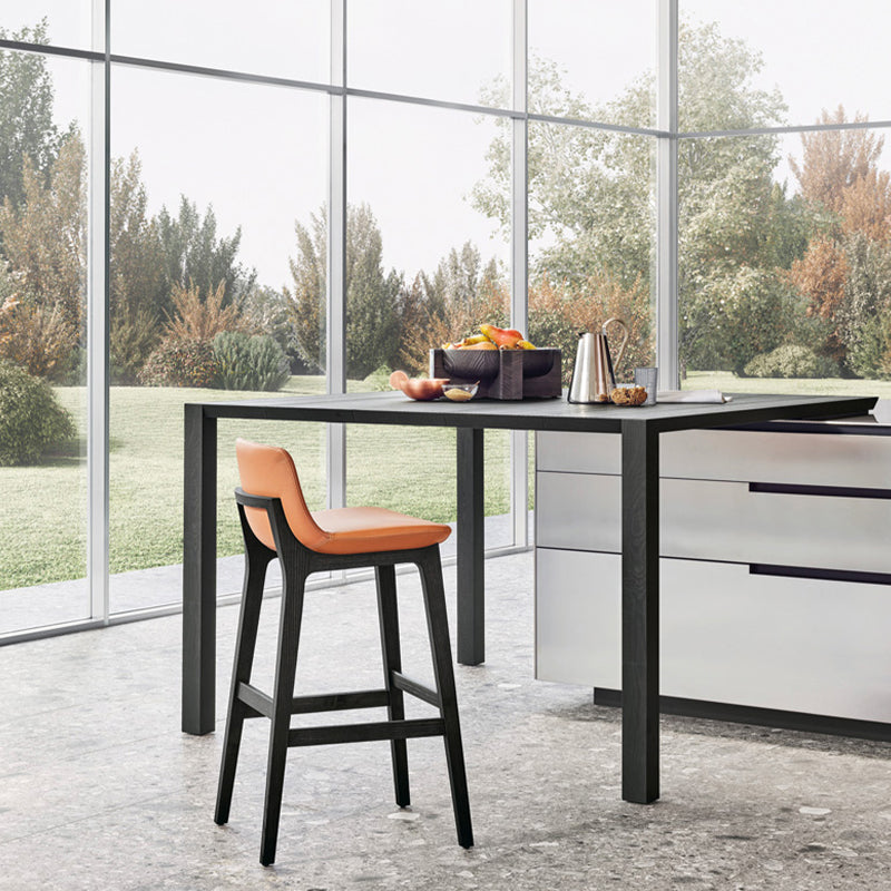 Industrial Faux Leather Bar Stools Indoor Solid Back Stools with Wooden Frame