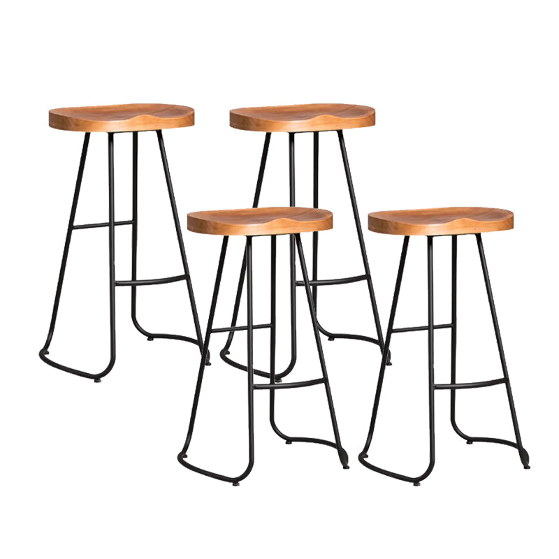 Industrial Dining Stools Armless Bar Stools with Black Metal Base