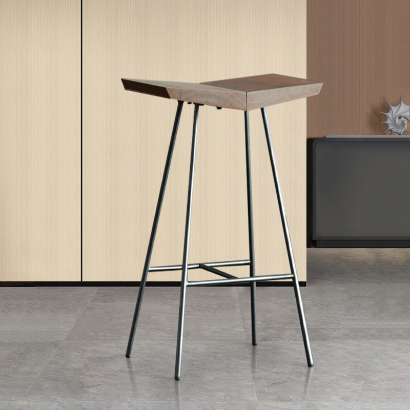 Brown Pine Wood Top Counter & Bar Stools Modern Indoor Backless Stools