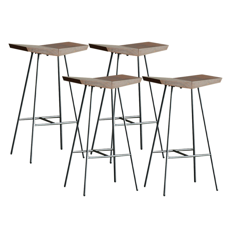 Brown Pine Wood Top Counter & Bar Stools Modern Indoor Backless Stools