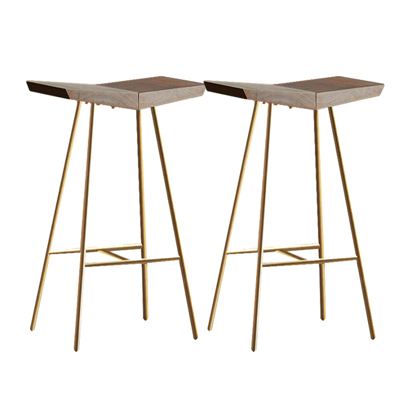 Brown Pine Wood Top Counter & Bar Stools Modern Indoor Backless Stools
