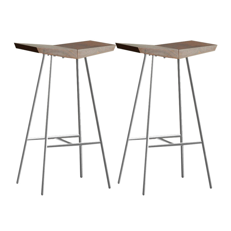 Brown Pine Wood Top Counter & Bar Stools Modern Indoor Backless Stools