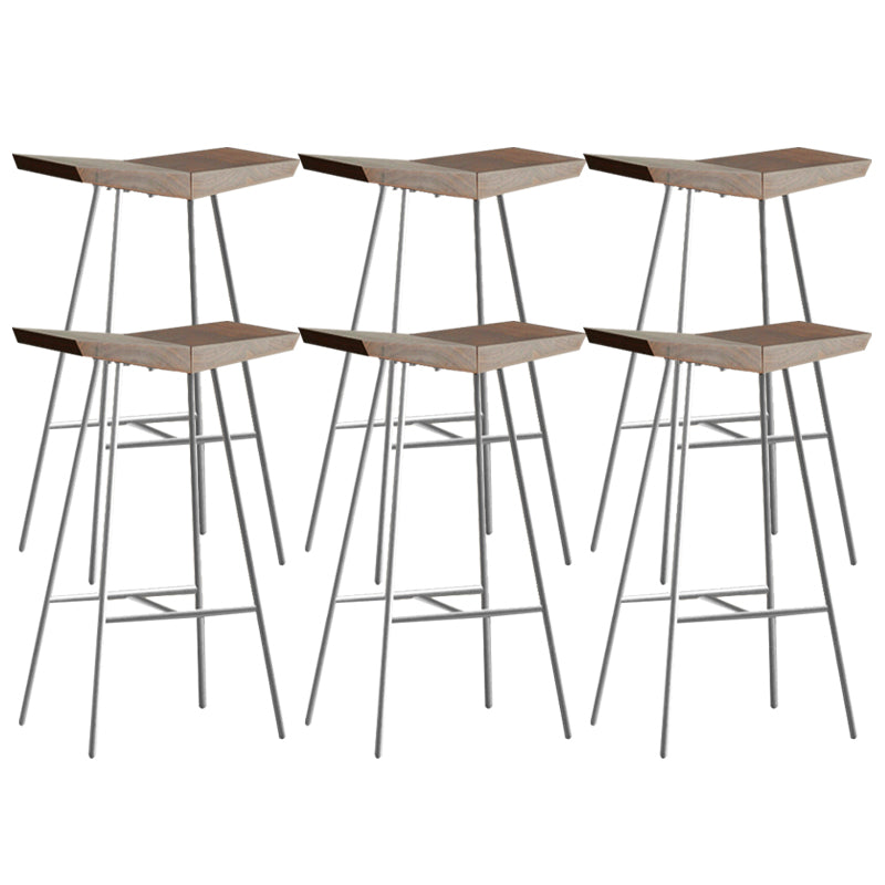 Brown Pine Wood Top Counter & Bar Stools Modern Indoor Backless Stools
