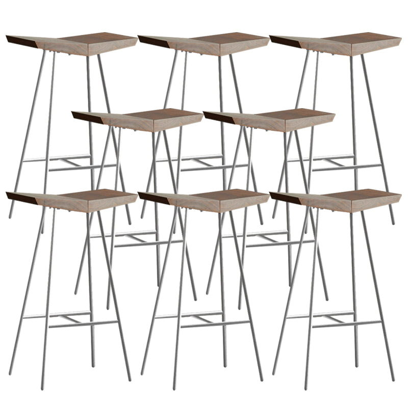 Brown Pine Wood Top Counter & Bar Stools Modern Indoor Backless Stools