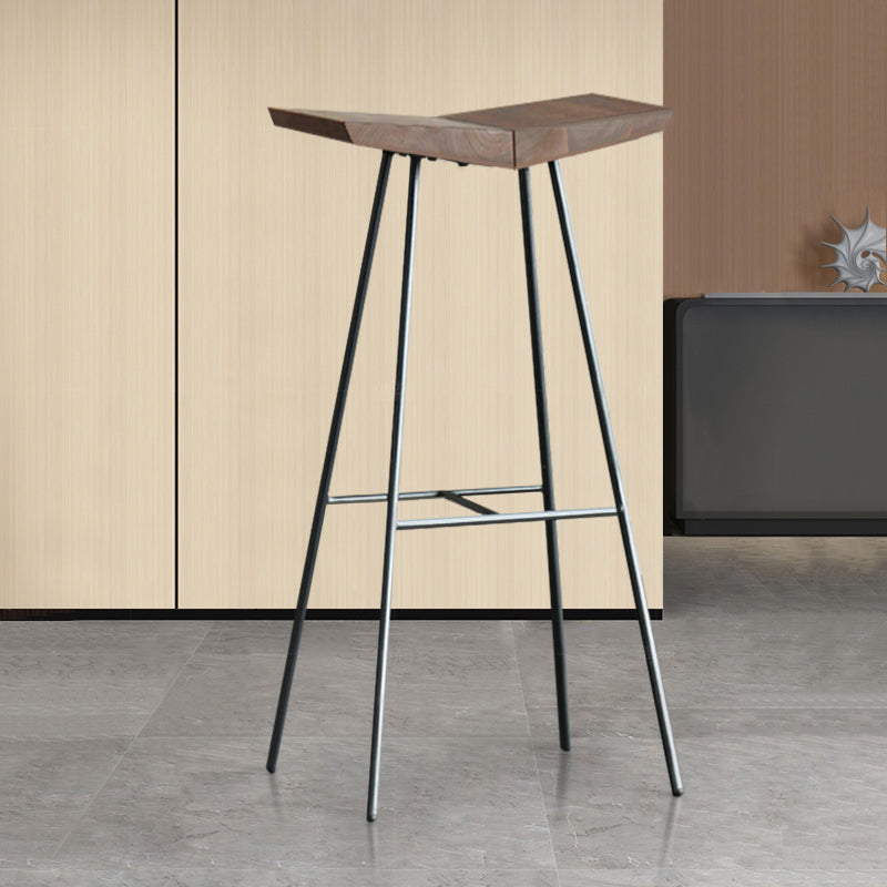 Brown Pine Wood Top Counter & Bar Stools Modern Indoor Backless Stools
