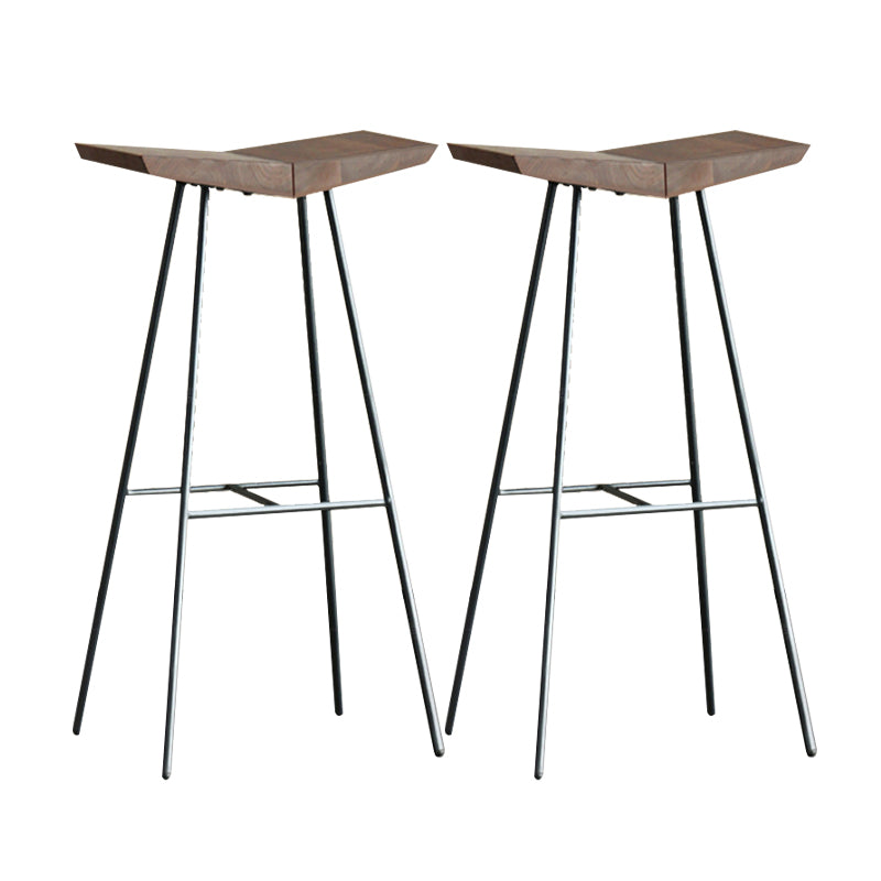 Brown Pine Wood Top Counter & Bar Stools Modern Indoor Backless Stools