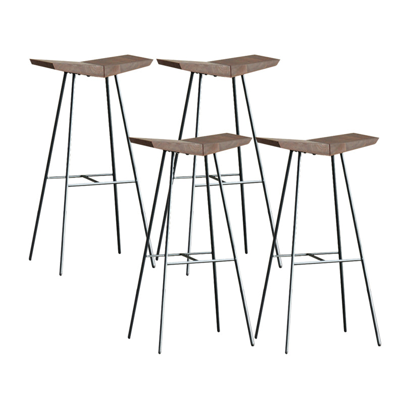 Brown Pine Wood Top Counter & Bar Stools Modern Indoor Backless Stools