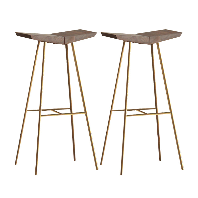 Brown Pine Wood Top Counter & Bar Stools Modern Indoor Backless Stools