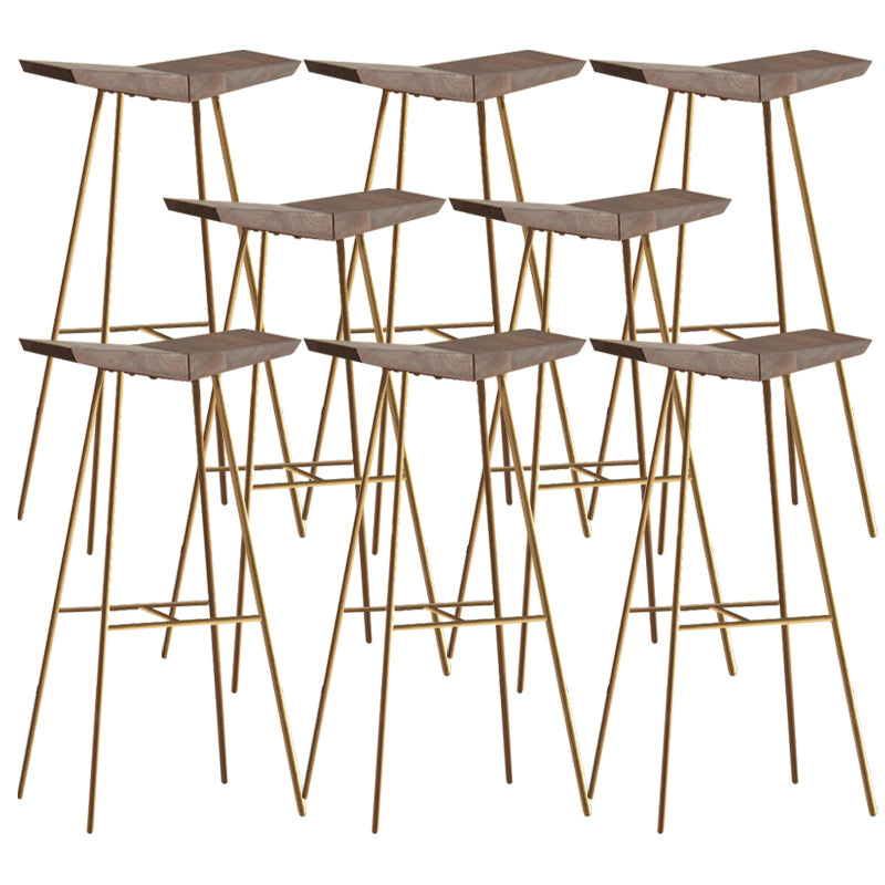 Brown Pine Wood Top Counter & Bar Stools Modern Indoor Backless Stools