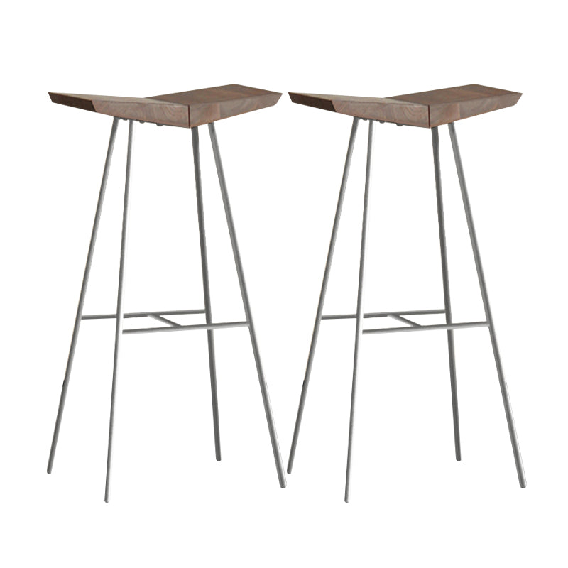 Brown Pine Wood Top Counter & Bar Stools Modern Indoor Backless Stools
