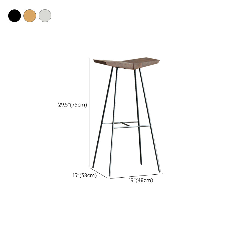Brown Pine Wood Top Counter & Bar Stools Modern Indoor Backless Stools