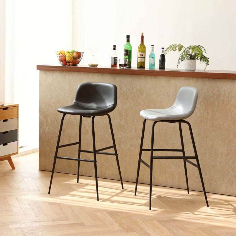 Faux Leather Dining Stools Industrial Bar Stools with Black Metal Base