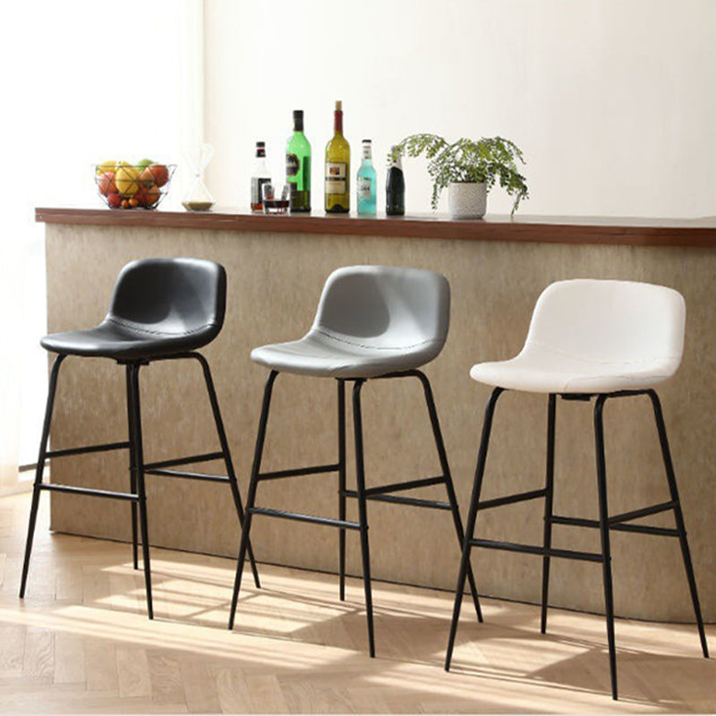 Faux Leather Dining Stools Industrial Bar Stools with Black Metal Base