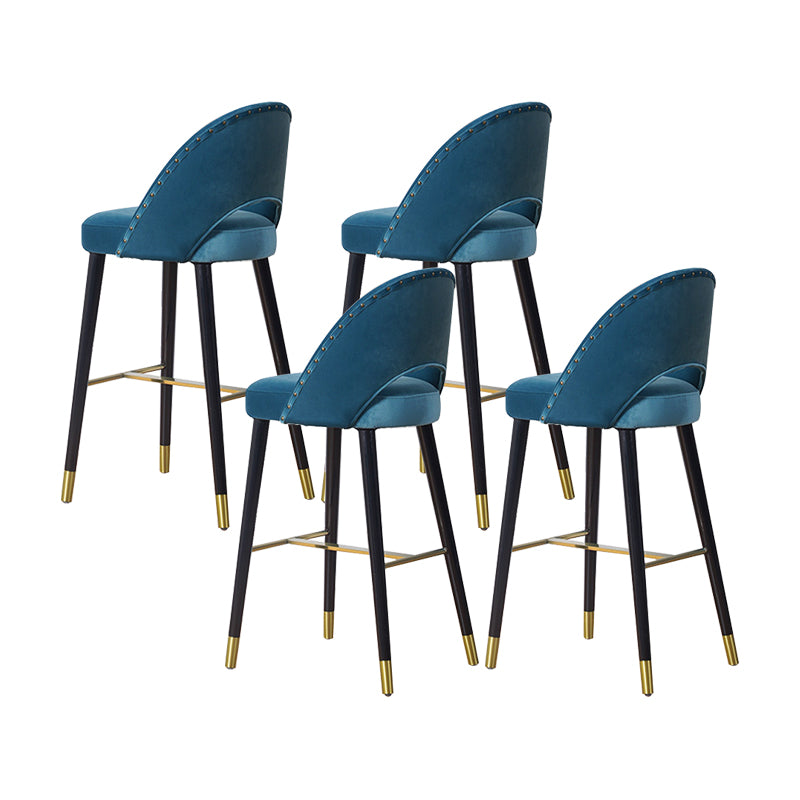 Velvet Bar Stools with Oak Wood Legs Industrial Matte Finish Indoor Stools