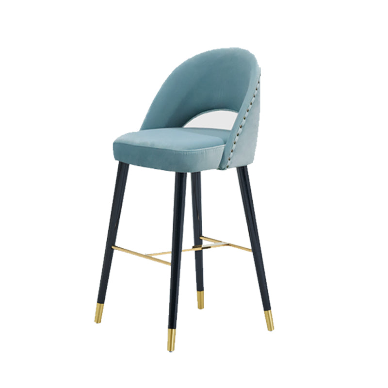 Velvet Bar Stools with Oak Wood Legs Industrial Matte Finish Indoor Stools