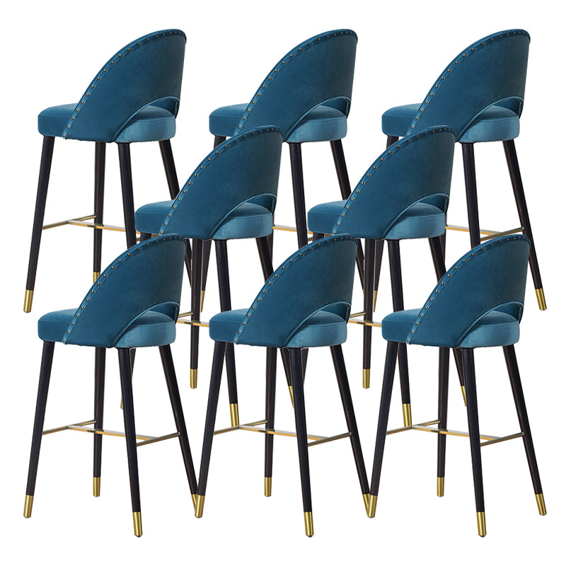 Velvet Bar Stools with Oak Wood Legs Industrial Matte Finish Indoor Stools