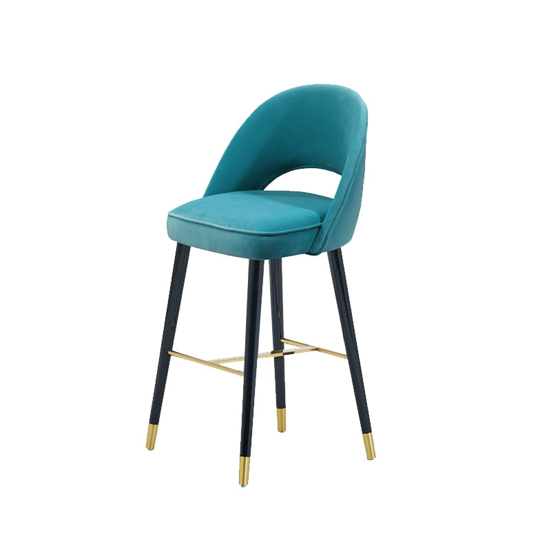 Velvet Bar Stools with Oak Wood Legs Industrial Matte Finish Indoor Stools