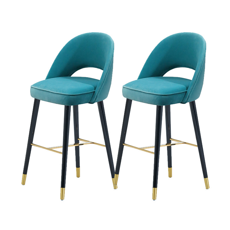 Velvet Bar Stools with Oak Wood Legs Industrial Matte Finish Indoor Stools