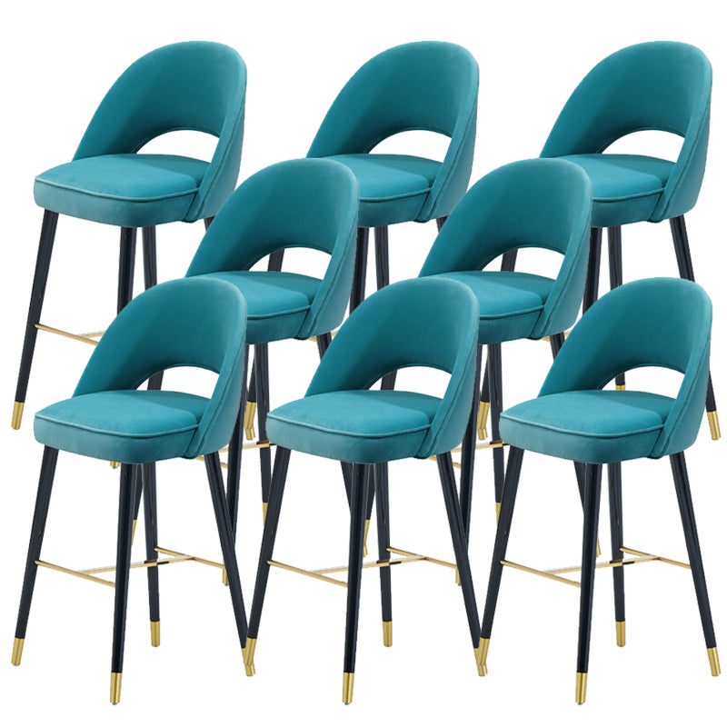 Velvet Bar Stools with Oak Wood Legs Industrial Matte Finish Indoor Stools