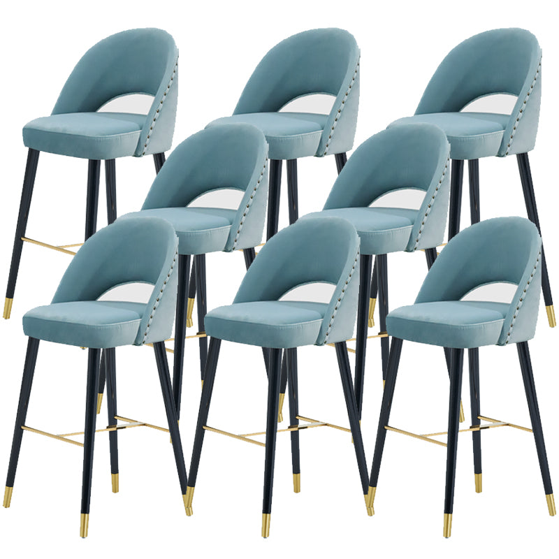 Velvet Bar Stools with Oak Wood Legs Industrial Matte Finish Indoor Stools