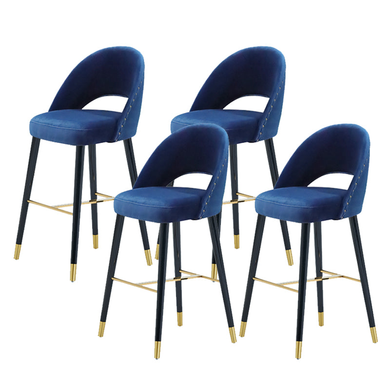 Velvet Bar Stools with Oak Wood Legs Industrial Matte Finish Indoor Stools