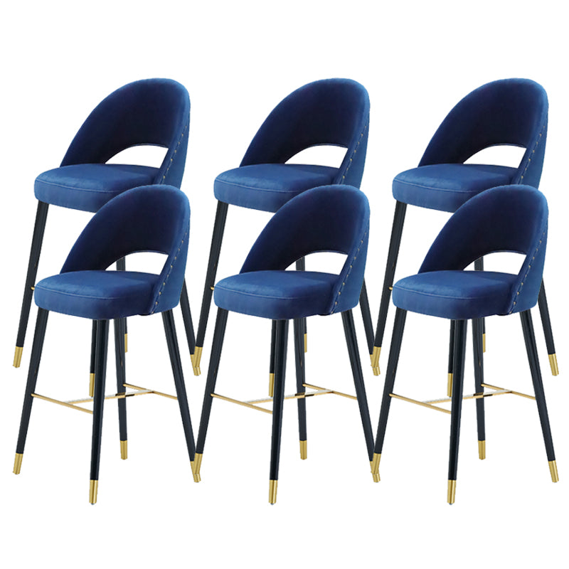 Velvet Bar Stools with Oak Wood Legs Industrial Matte Finish Indoor Stools