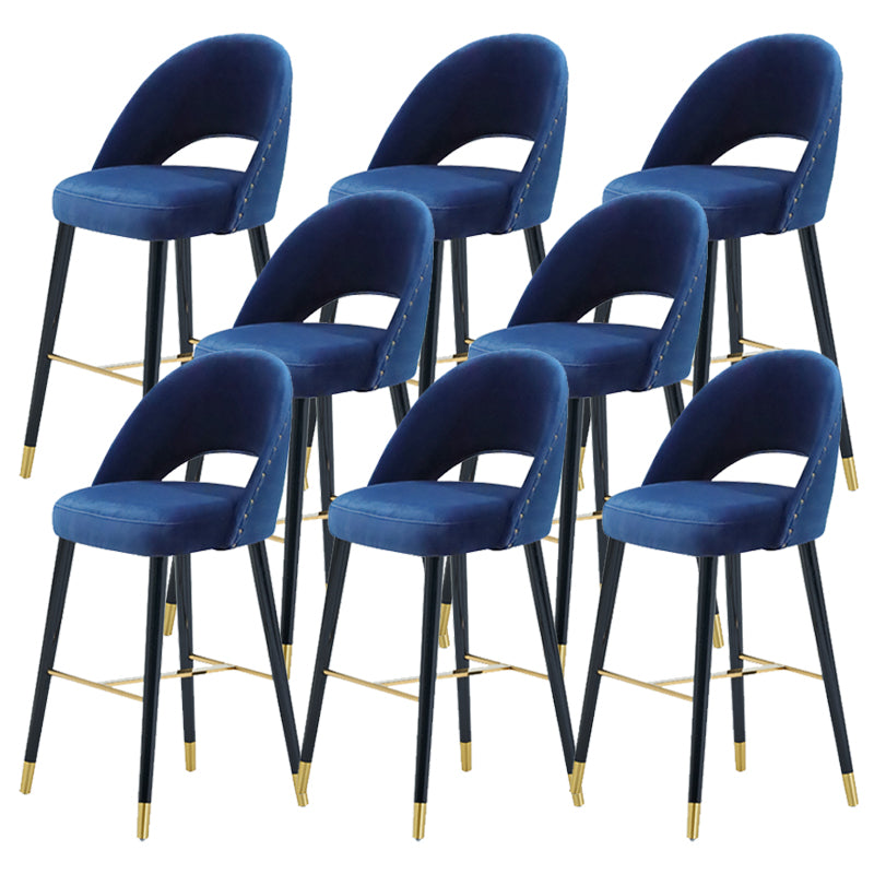 Velvet Bar Stools with Oak Wood Legs Industrial Matte Finish Indoor Stools
